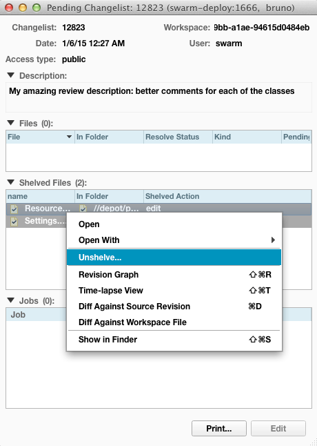 Select Review Files to Unshelve