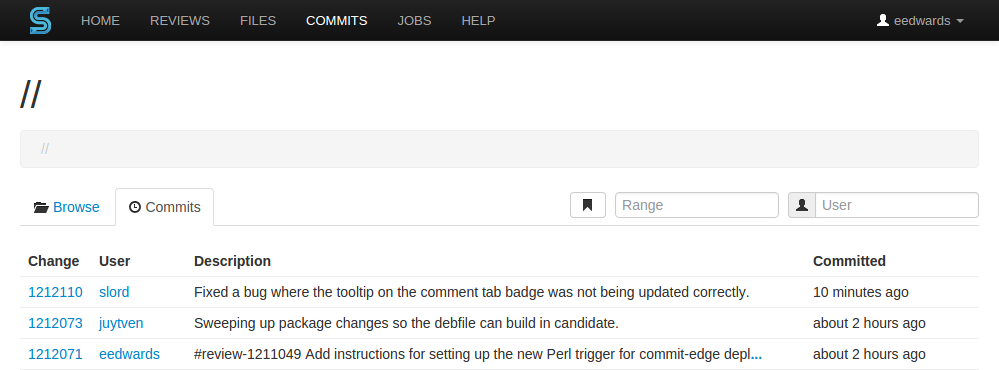The Commits page