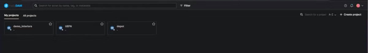 Perforce Helix DAM projects screenshot.