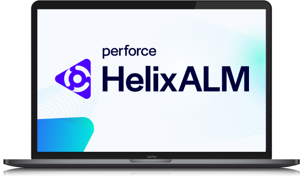 Realistic laptop with Helix ALM logo on screen
