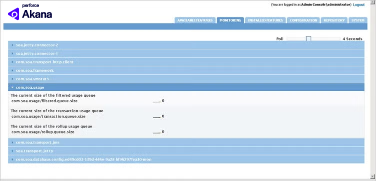 Akana API gateway monitoring screenshot.