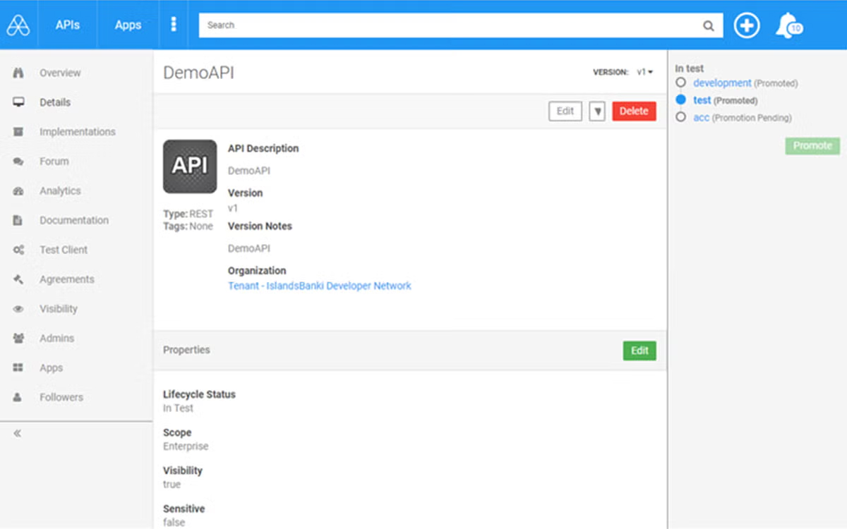 Akana DemoAPI lifecycle screenshot.