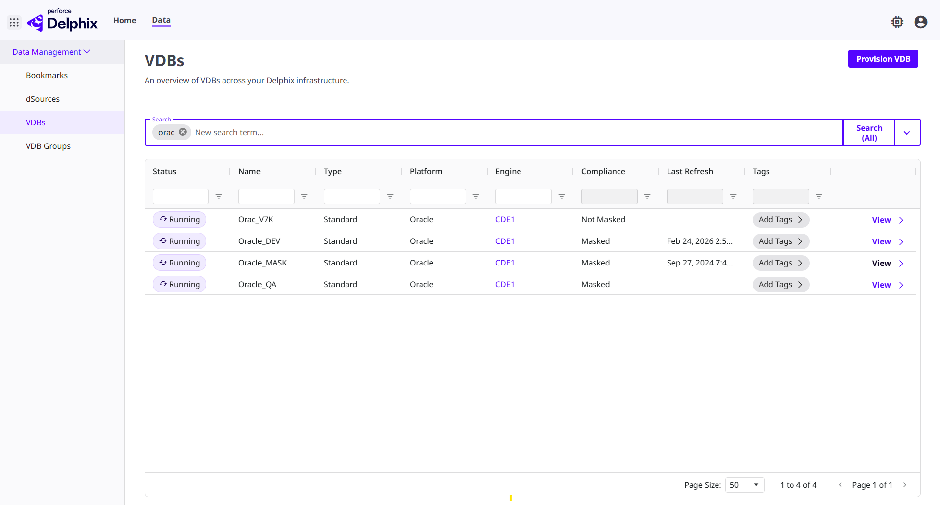 Orchestrate VDBs Tab - vdb-list