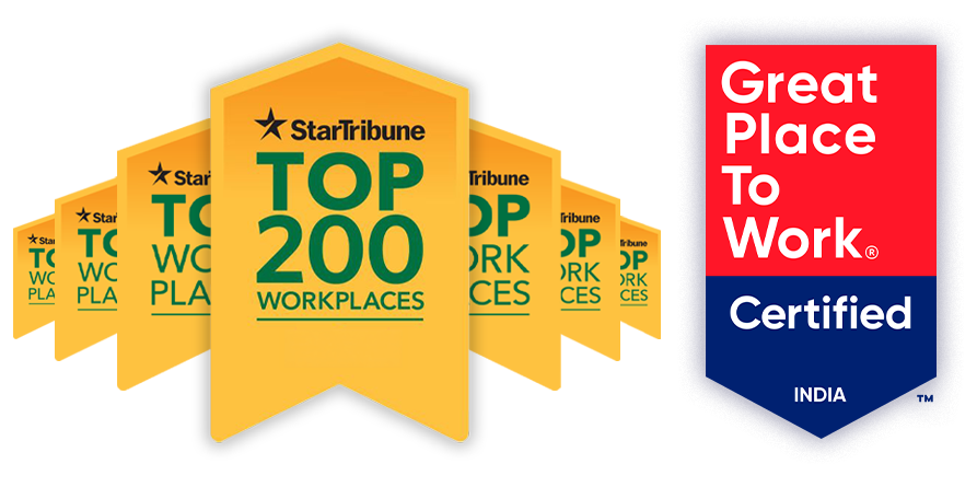 Star Tribune: Top 200 Workplaces and Great Place To Work®: Certified - India badges.