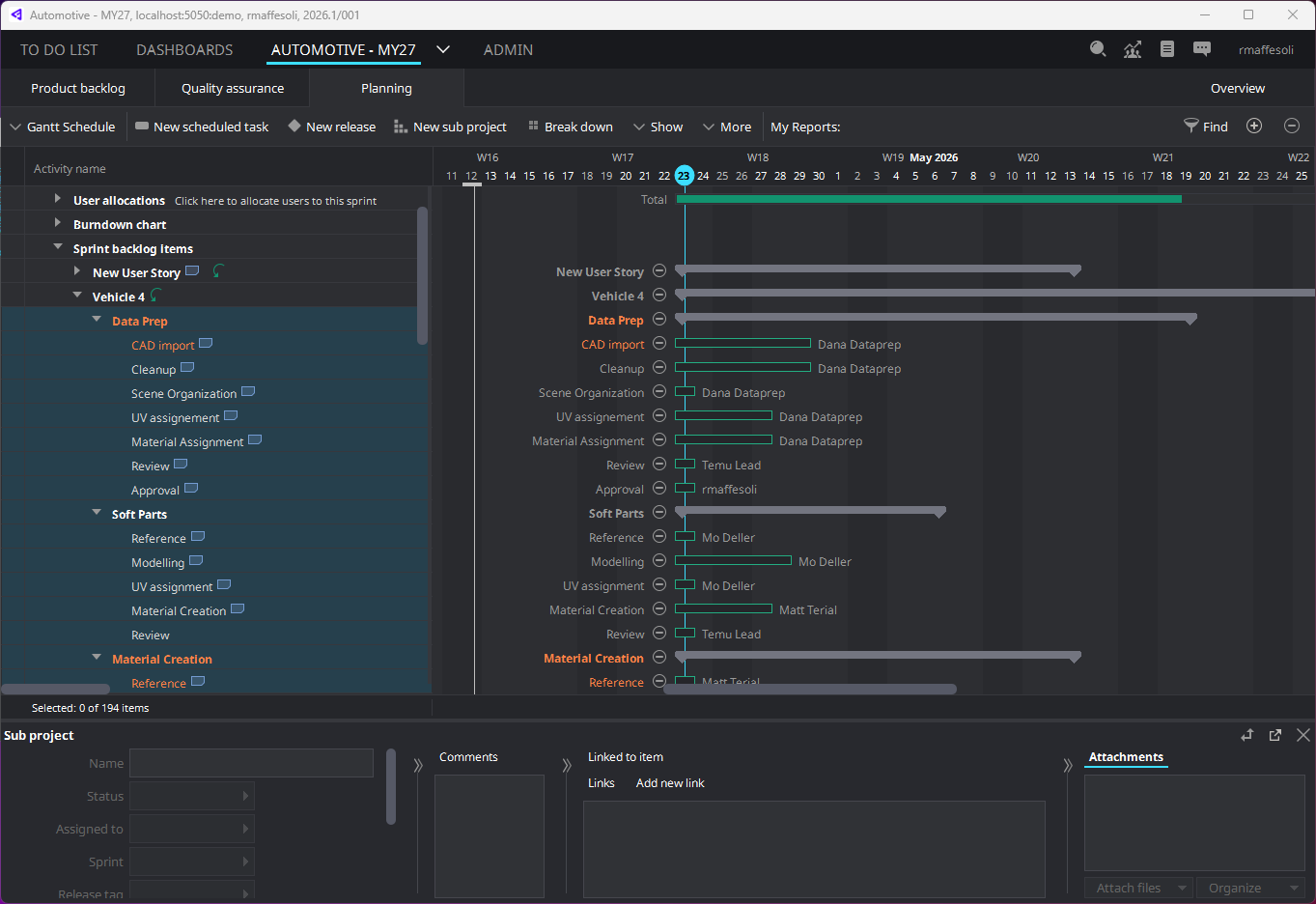 P4 Plan Gantt view of planning screenshot.
