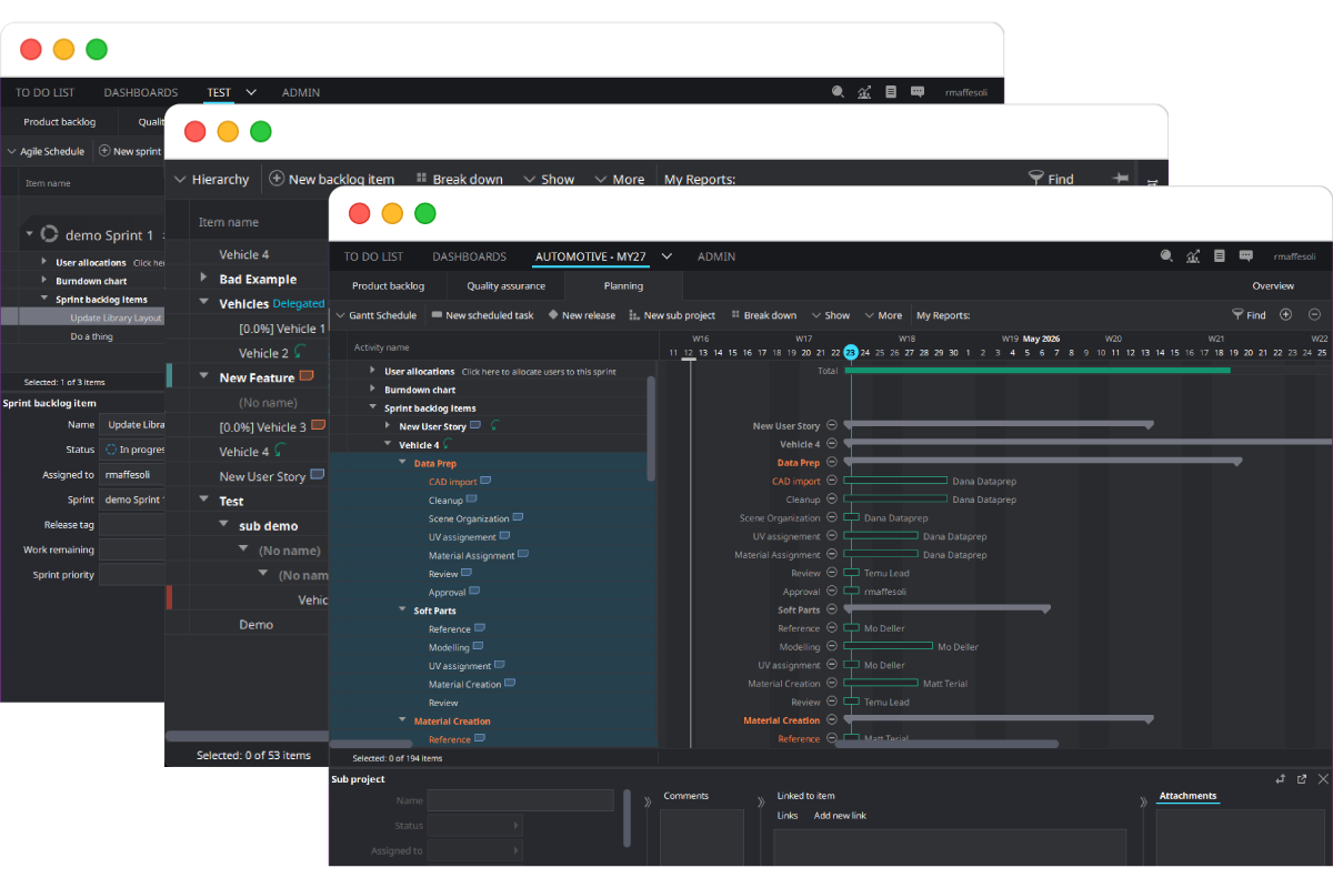 P4 Plan Gantt, backlog, and changelist screenshots.