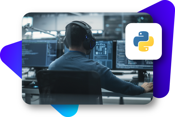 Person working at a computer with multiple monitors displaying code and data.