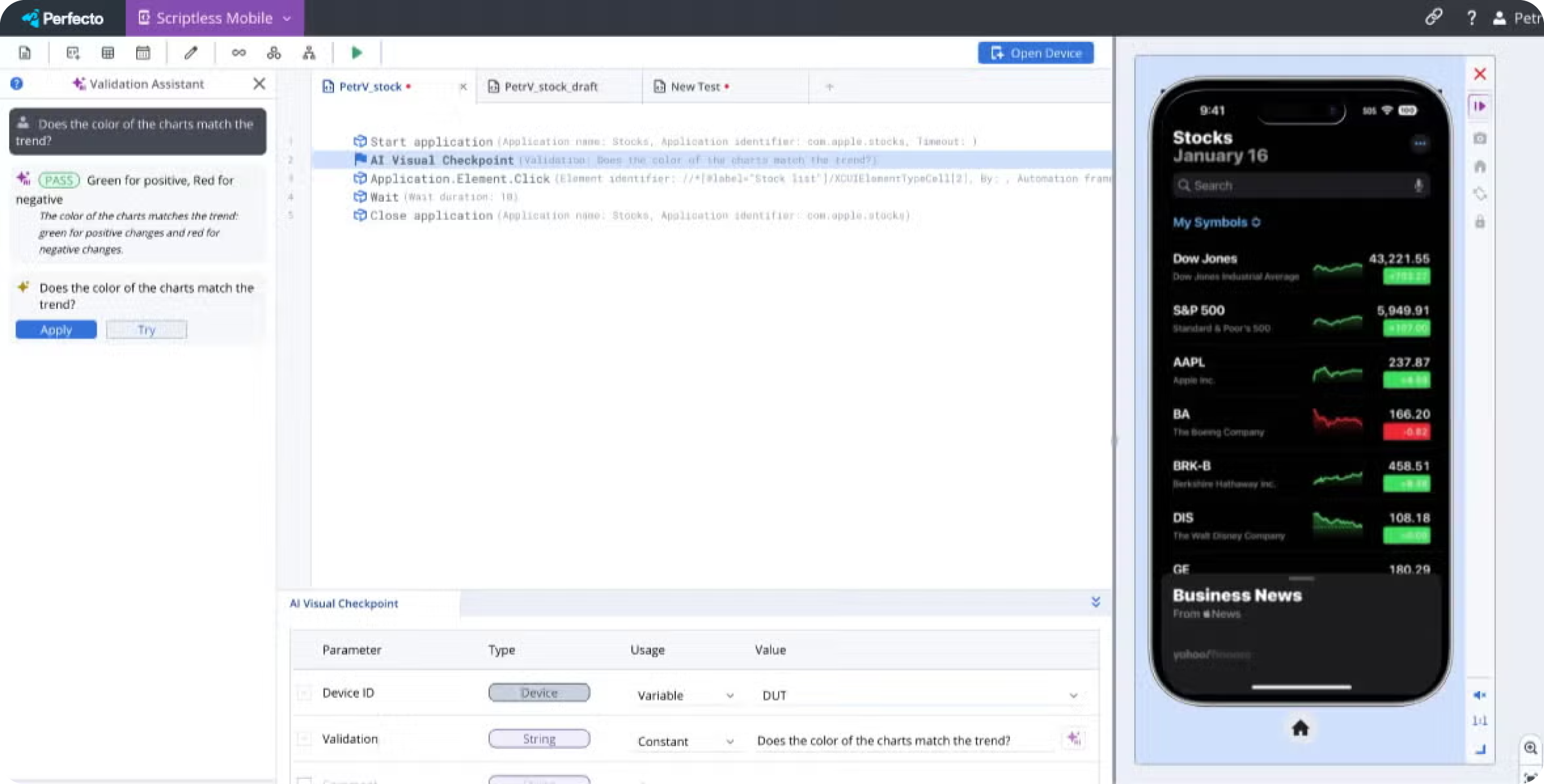 Perfecto Scriptless stock market app