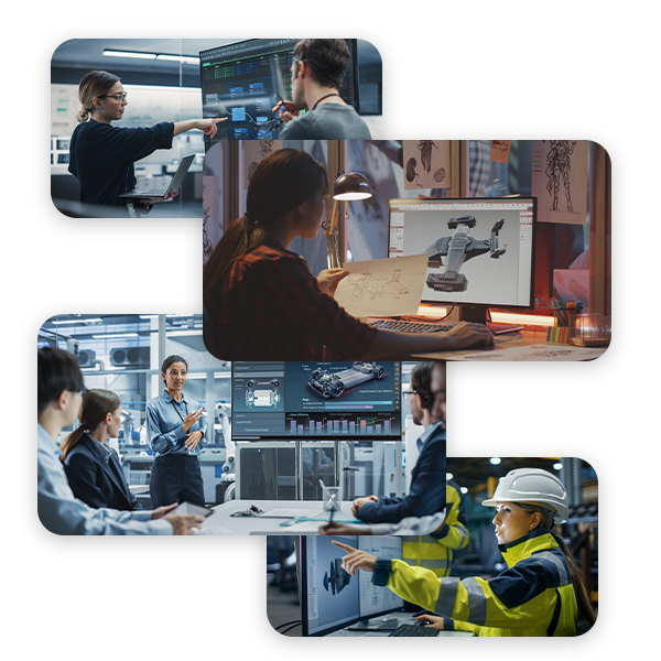 Images showing Media & Entertainment, Game Development, Automotive, and Engineering industries.