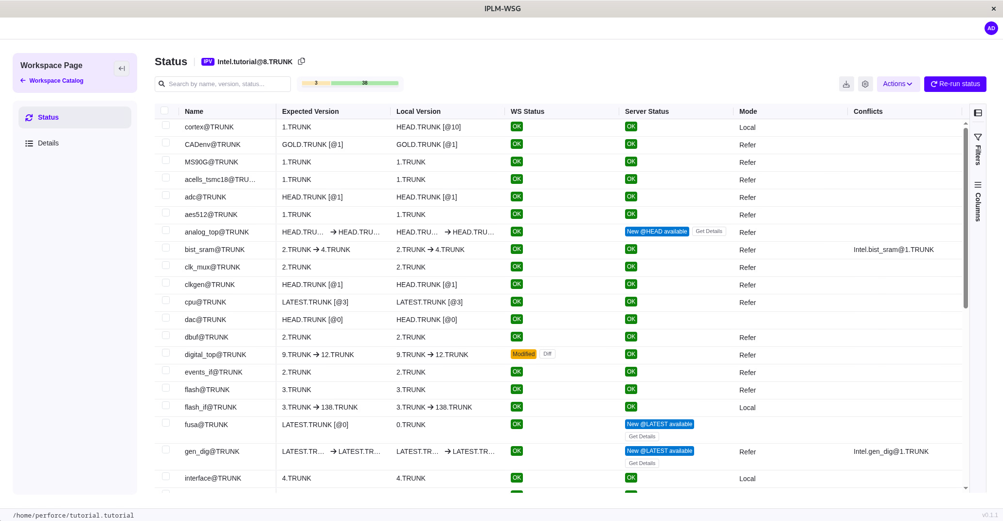 Screenshot of the Perforce IPLM GUI