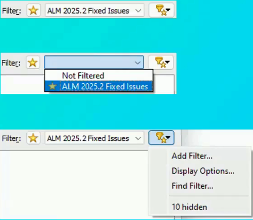 Dropdown filter window in Perforce ALM