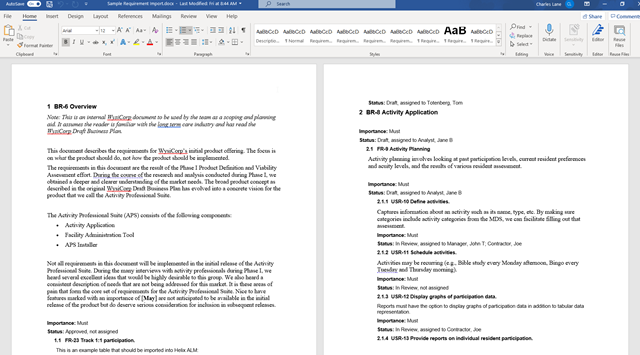 Word document containing requirements.
