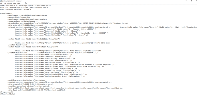 Requirements in an XML file.