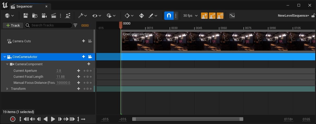 Sequencer page in Unreal