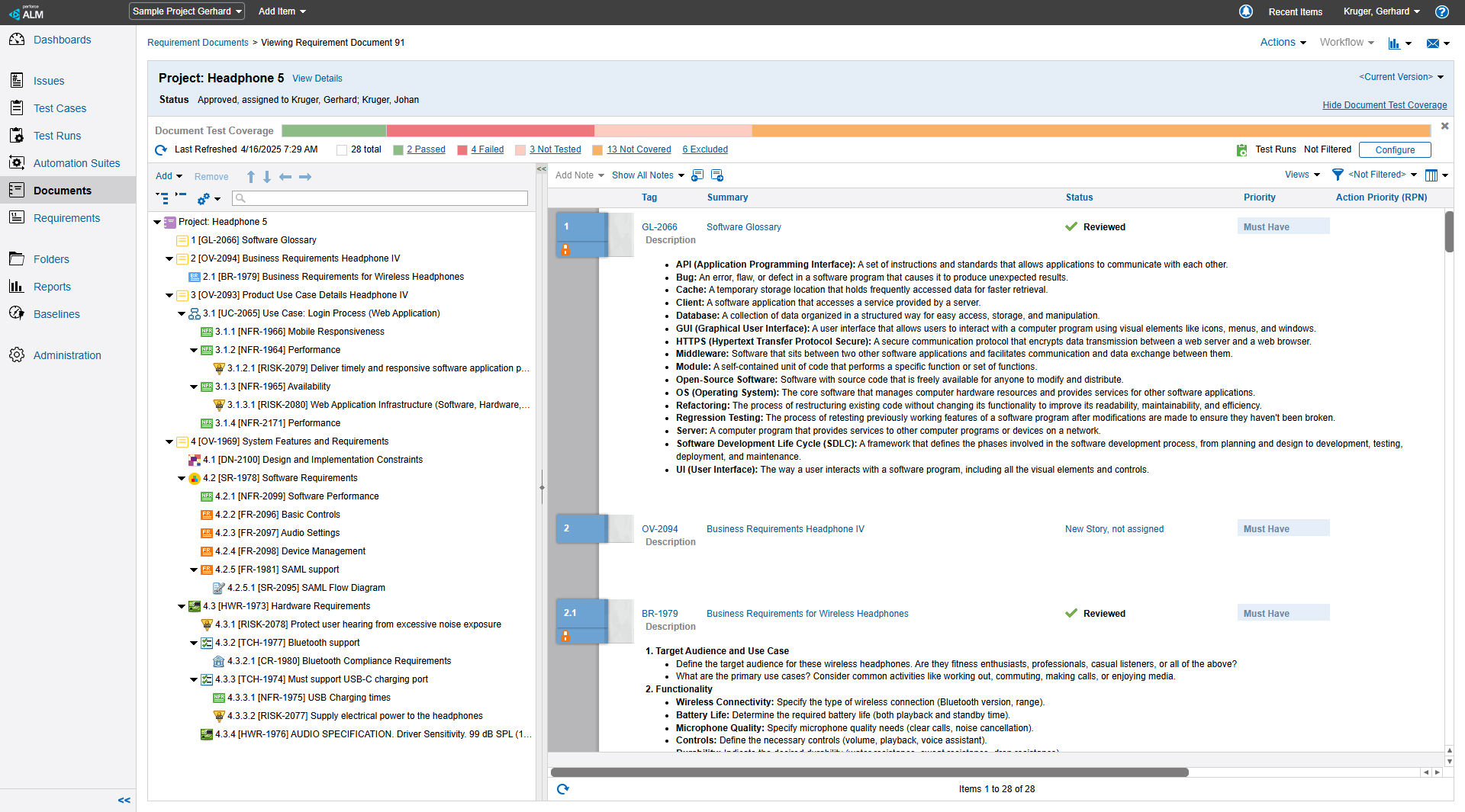 Example of PRD in Perforce ALM.