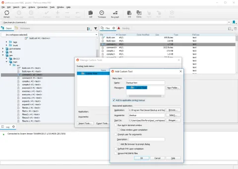 Customize workflows, screenshot in P4V.
