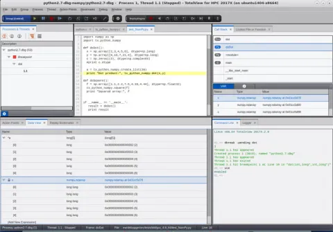 TotalView HPC Python code screenshot.