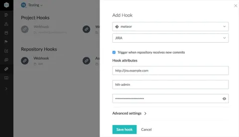 Helix TeamHub screenshot to use a Helix TeamHub webhook to sync Jira workflows.