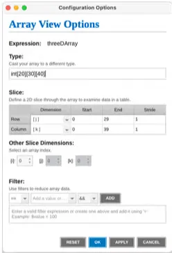 TotalView array view configuration options screenshot.
