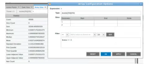 TotalView array view filtering options screenshot.