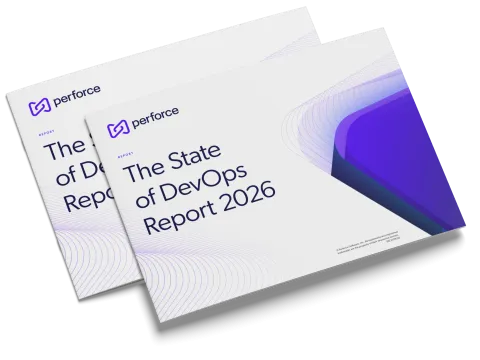 Two overlapping reports titled "The State of DevOps Report 2026" with logos and a purple and blue geometric design.