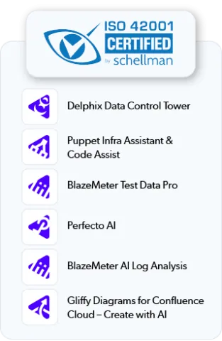 ISO 42001 Certifications for Delphix, Puppet, BlazeMeter, Perfecto, and Gliffy